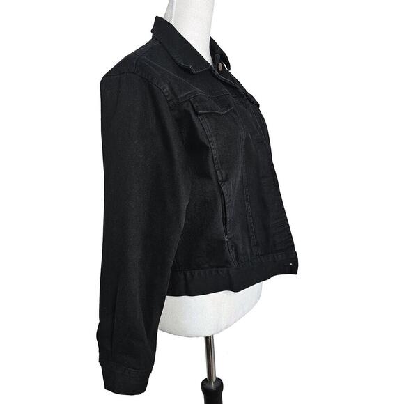 Bill Blass Jeans Black Denim Distressed Jacket Women's Medium Flawed - Picture 5 of 8